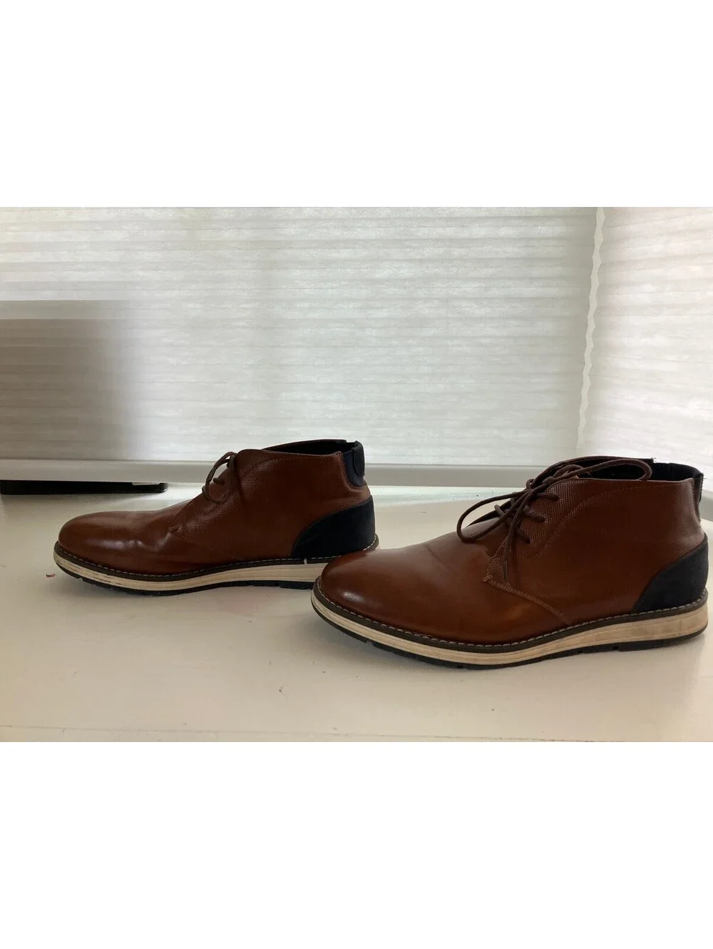 Crevo Albany Mens 11 Derby Shoes Tan Brown Navy Lace Up Casual Oxfords Shoes
